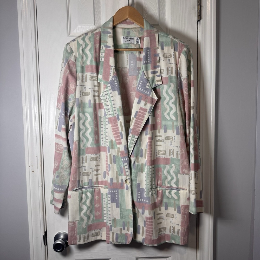 Vintage Alfred Dunner Made In USA Women's 20W 2x Pastel Abstract Blazer Lined